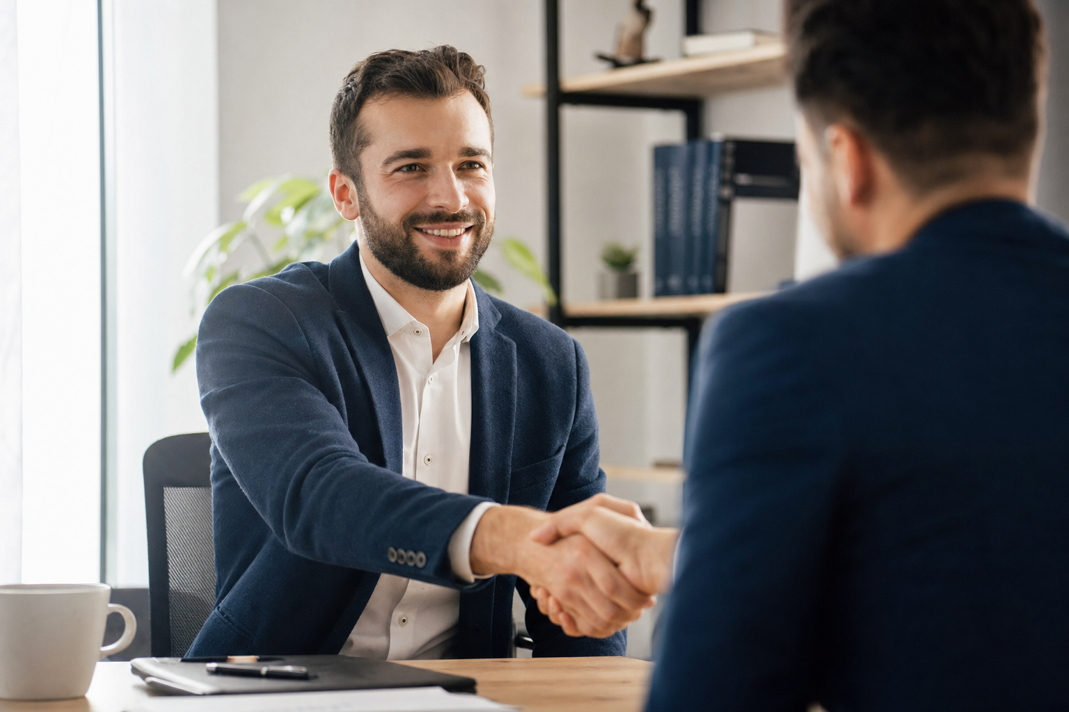 Expert-comptable accueillant un nouveau client